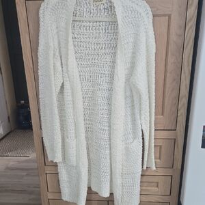 Zara Cream Popcorn Textured Open-Front Cardigan With Pockets